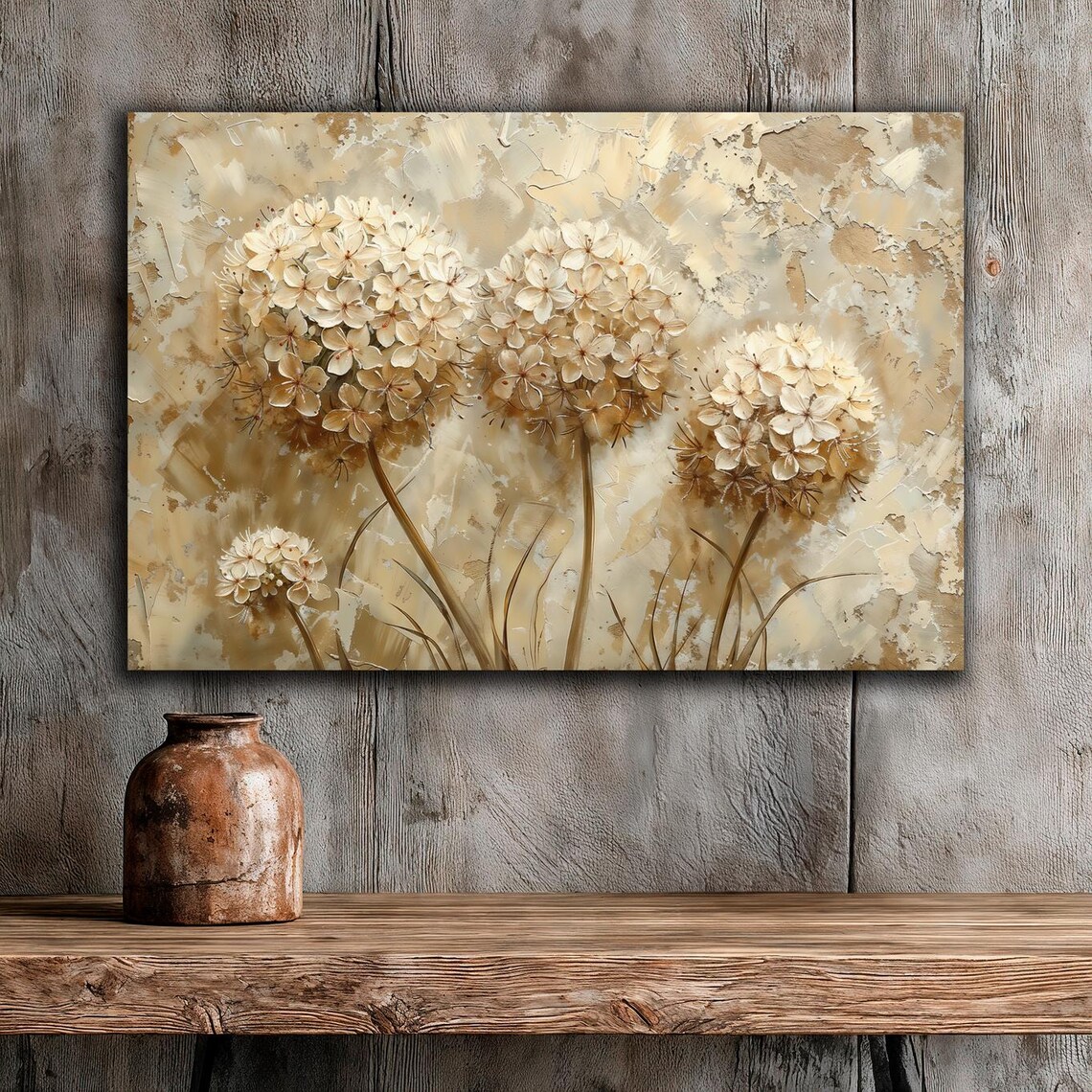 Hydrangea Botanical Abstract Beige Flowers Art Print