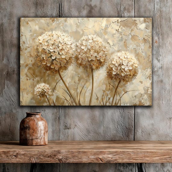 Hydrangea Botanical Abstract Beige Flowers Art Print