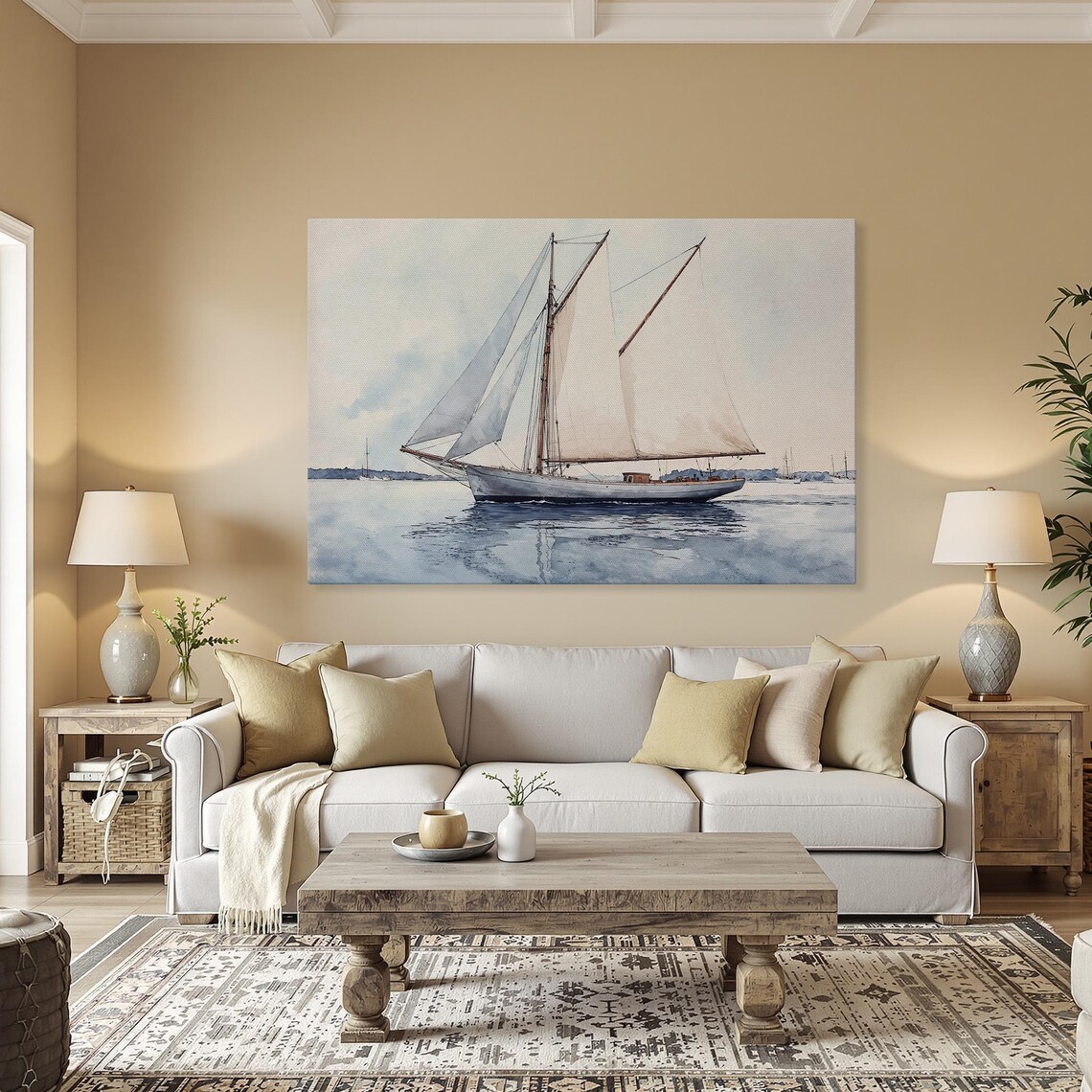 Classic Sailing Ship Watercolor Seascape Nautical Wall Poster