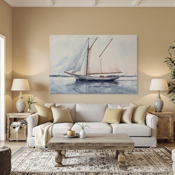 Classic Sailing Ship Watercolor Seascape Nautical Wall Poster