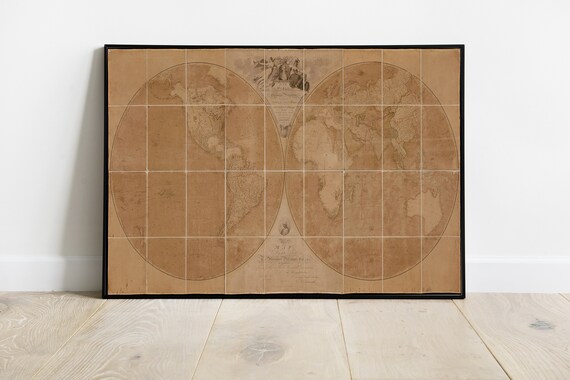 Antique World Map Print 1794 Wall Art Design Chart Instant