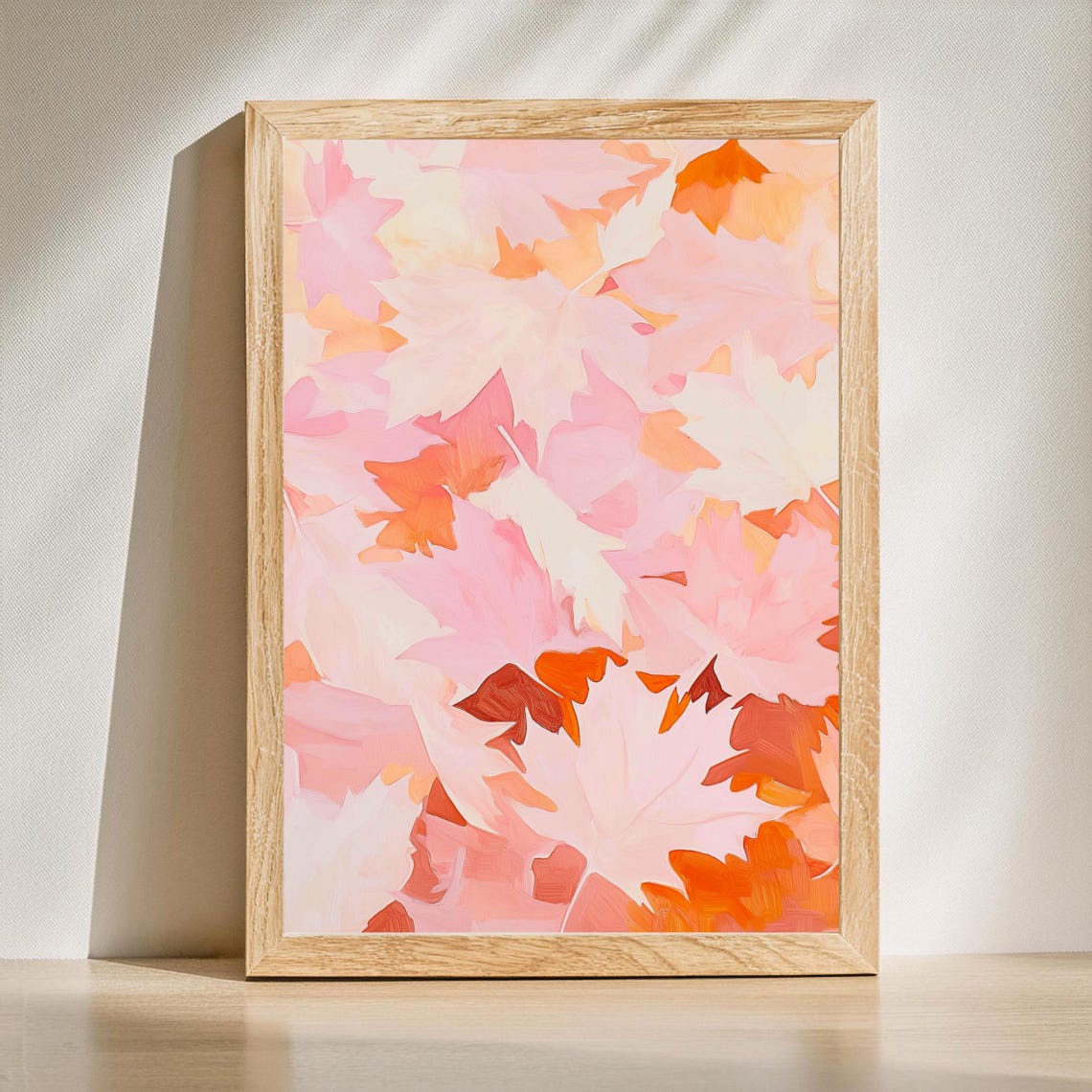 Pink and Orange Autumn Maple Leaves Abstract Fall Painting Poster