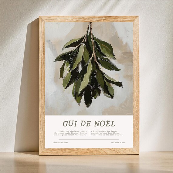 Gui de Noel Mistletoe French Christmas Botanical Holiday Wall Print