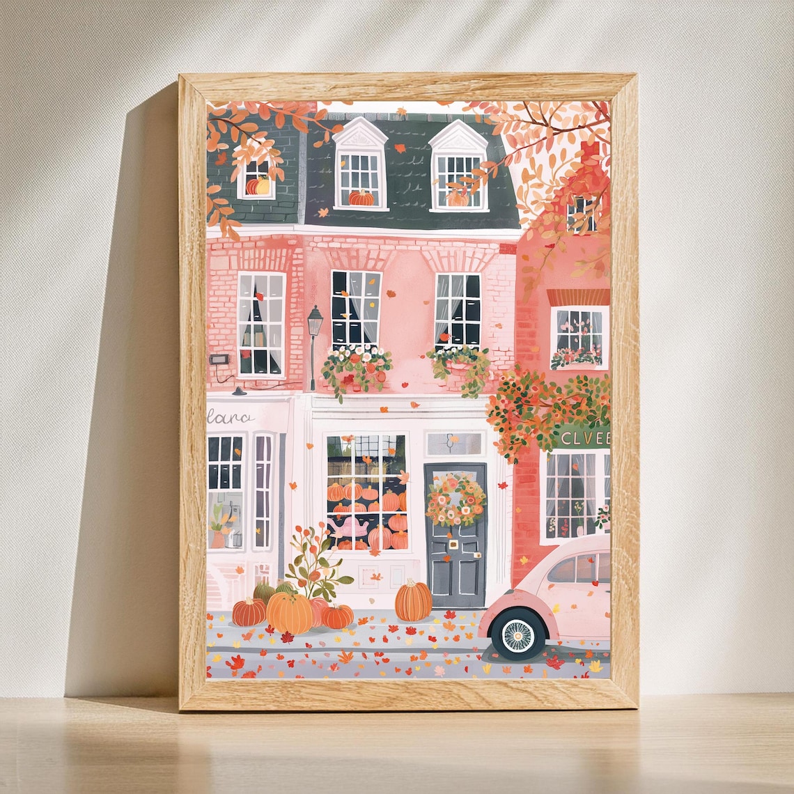 Preppy Autumn Pink Halloween Wall Art Print