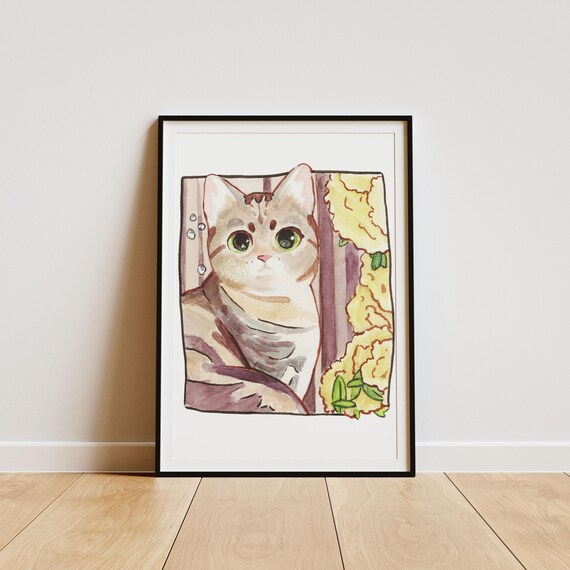 Whimsical Cat Art Print, Cute Cat Lover Gift