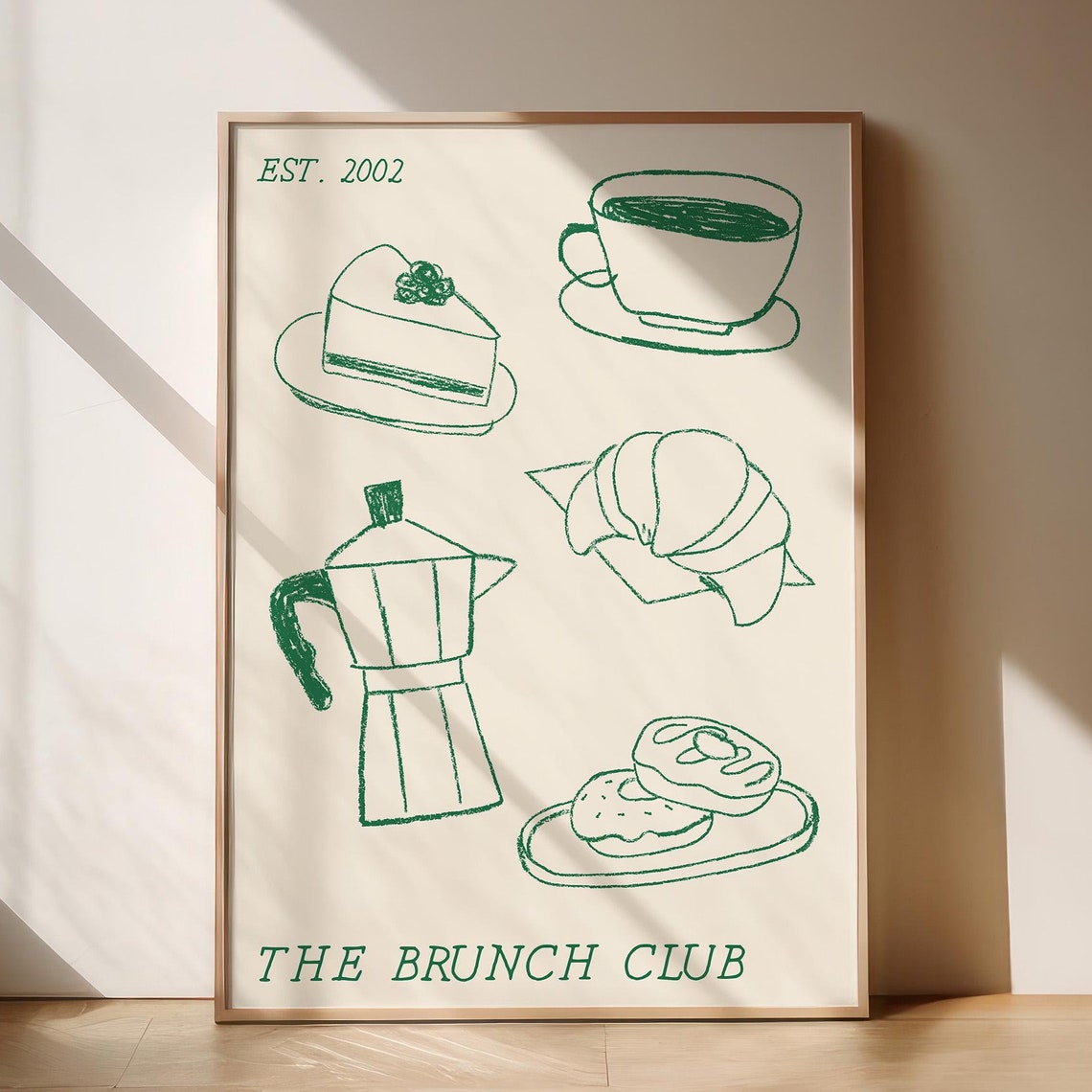 The Brunch Club Print Trendy Kitchen Decor Vintage Food Print Trendy Food Poster Breakfast Print Retro Food Print Wall Art Green