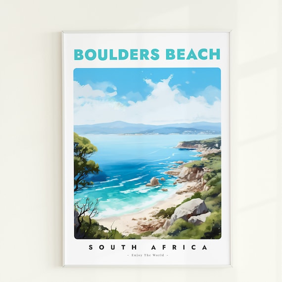 Boulders Beach South Africa Sandy Cove Travel Illustration Art Poster