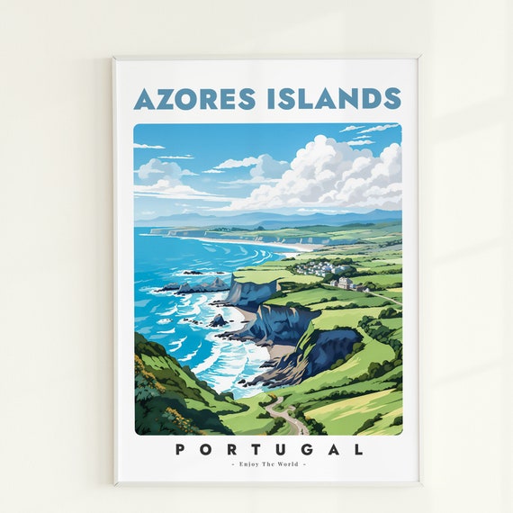 Azores Islands Travel Poster Portugal Cityscape Wall Art