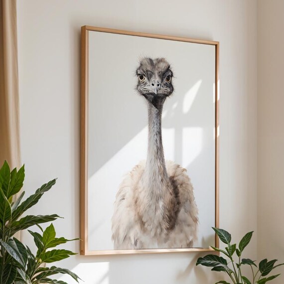 Funny Quirky Bird Watercolor Portrait Neutral Farmhouse Animal Poster