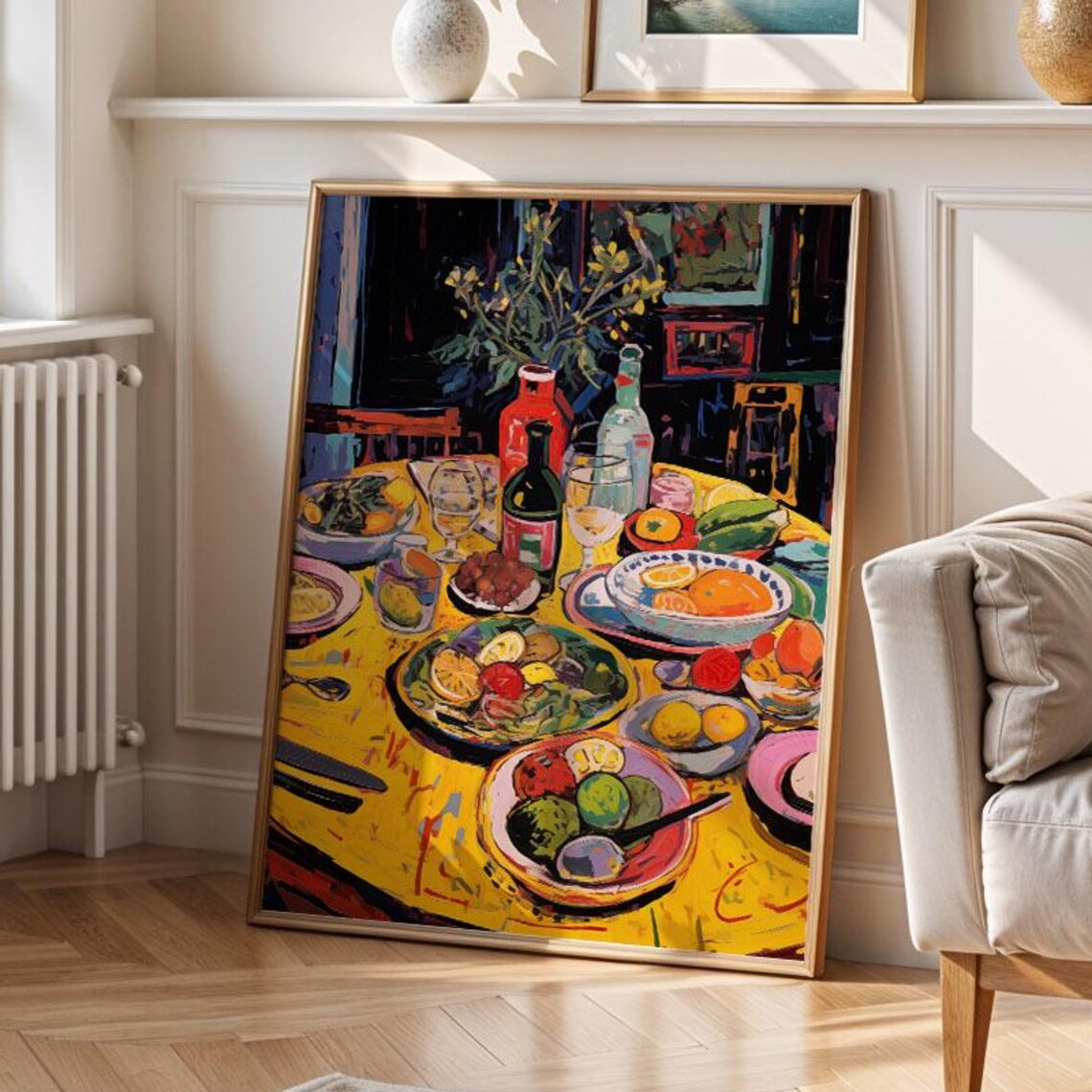 Eclectic Food Poster, Colorful Dinner Table Art Print