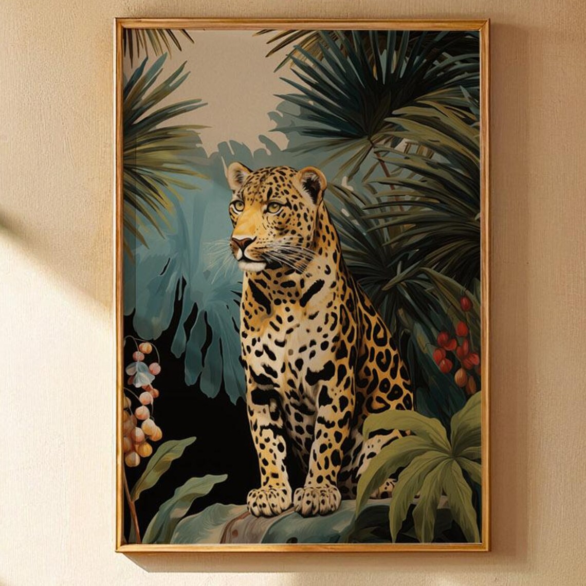 Leopard Jungle Illustration Art Print, Tropical Decor
