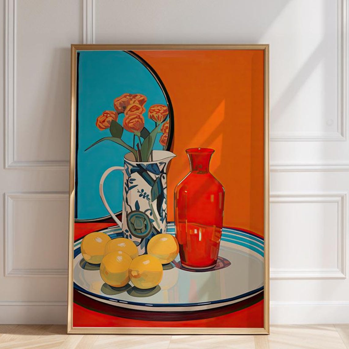 Fruit Art Wall Poster Bold Orange Lemon Still Life Print Illustration For Kitchen Colorful Drawing And File