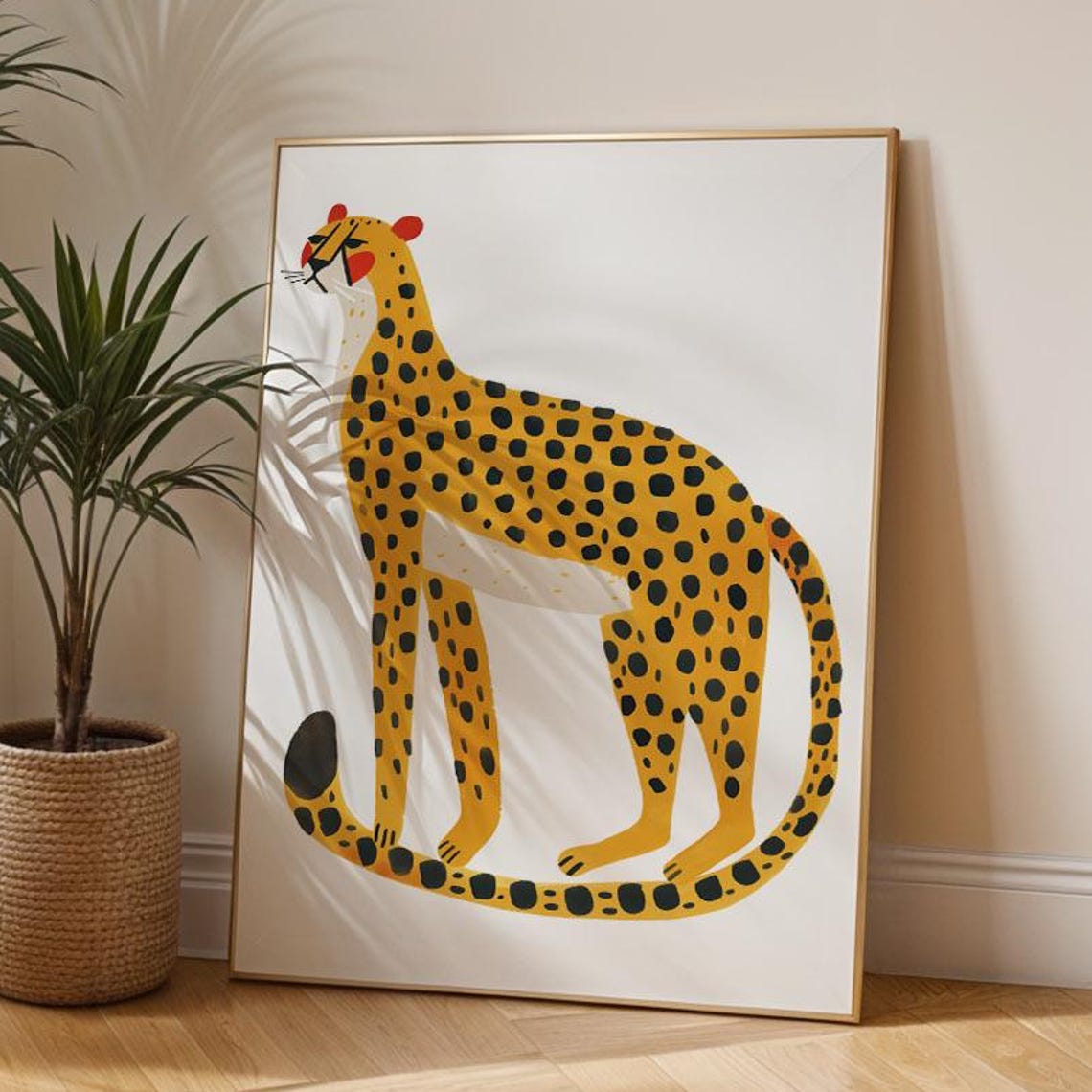 Playful Standing Cheetah Minimalist Safari Animal Nursery Poster