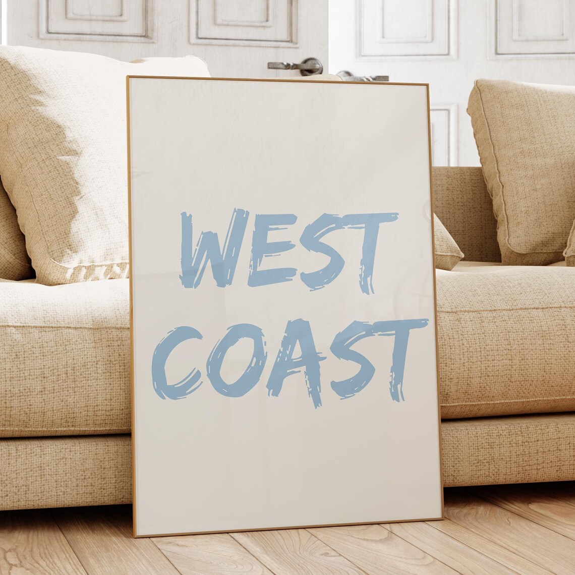 West Coast Blue Brush Lettering Coastal Travel Quote Art Poster