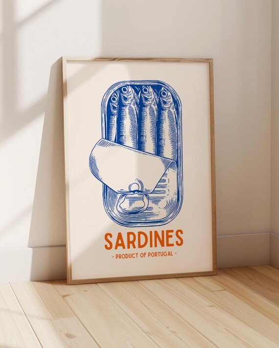 Tinned Sardines Art Print Sardine Gift Retro Wall Art Kitchen Decor Foodie Poster Tinned Fish Foodie Gifts Trendy Sardine Poster