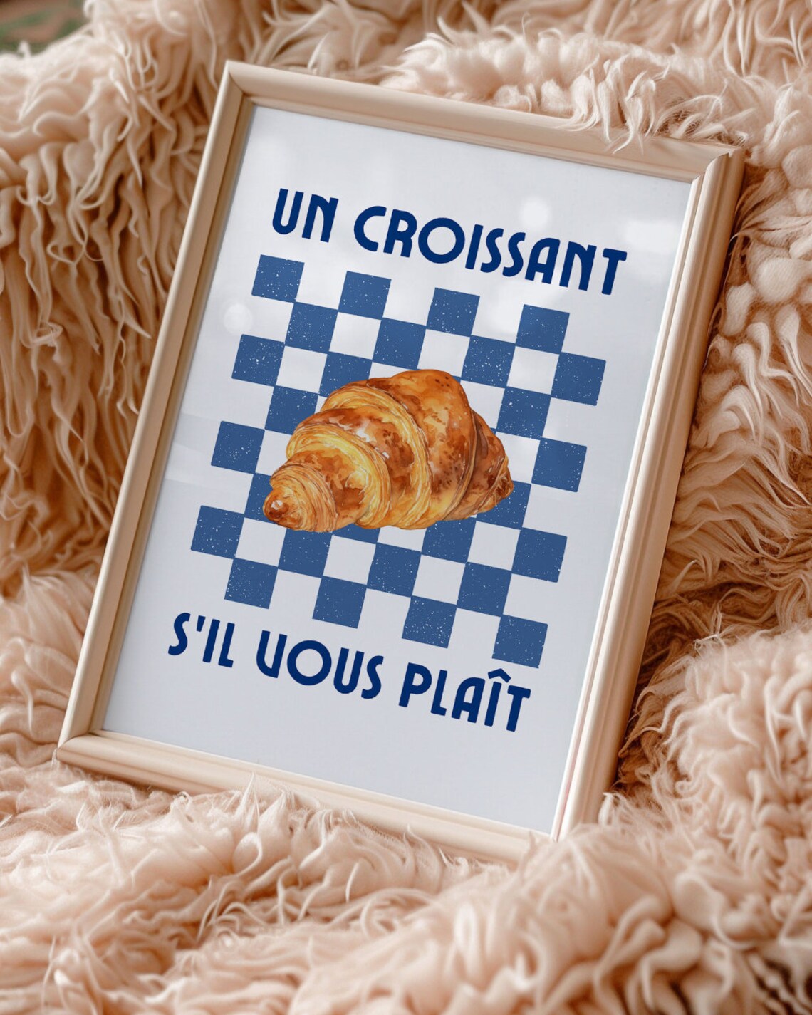 Croissant Print Retro French Cafe Poster Cool Trendy Wall Art Kitchen Decor Foodie Food Lover Gifts Retro Eclectic Aesthetic Blue Wall Art - Image 4