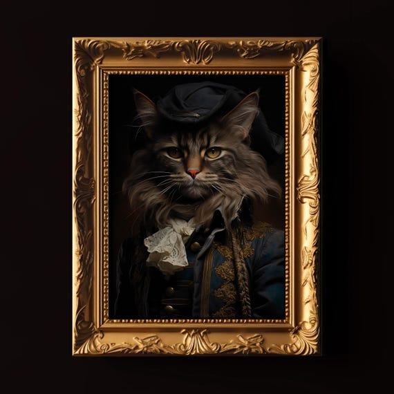 Victorian Royal Black Cat Portrait Whimsigoth Wall Art Gothic Home Decor Moody Wall Art Dark Cottagecore Art