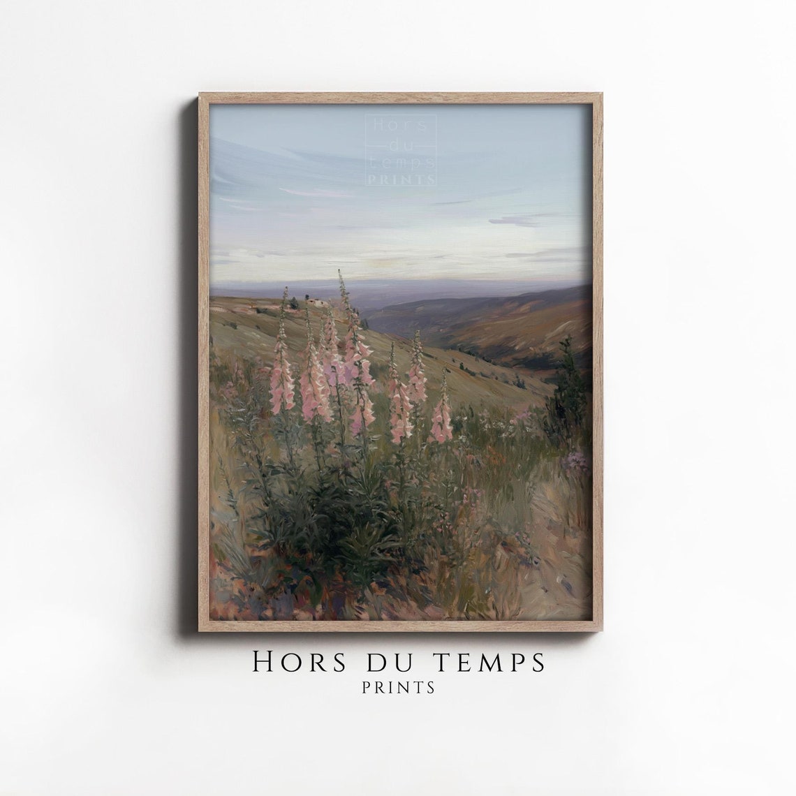 Foxglove Wildflowers Hillside Valley View Vintage Botanical Art Poster