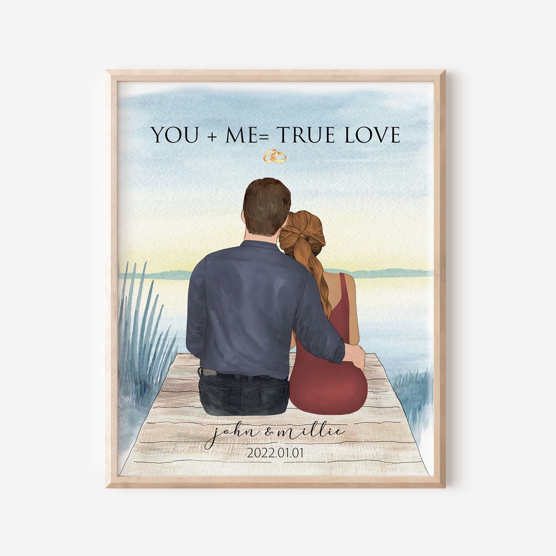 You And Me Equals True Love Couple On Dock Sunset Gift Poster