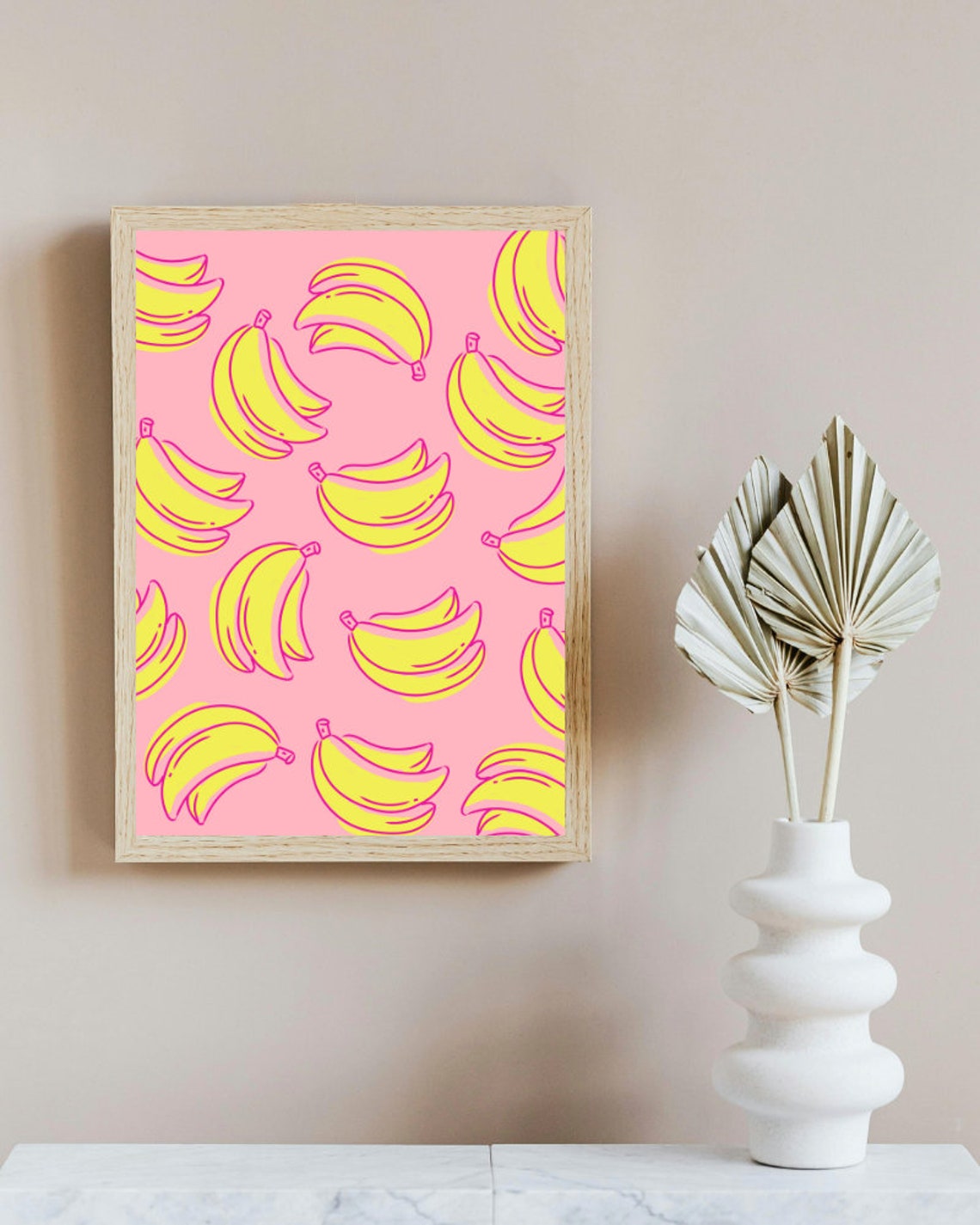 Totally Bananas Retro Fruit Pattern Pink Background Kitchen Poster - Image 4