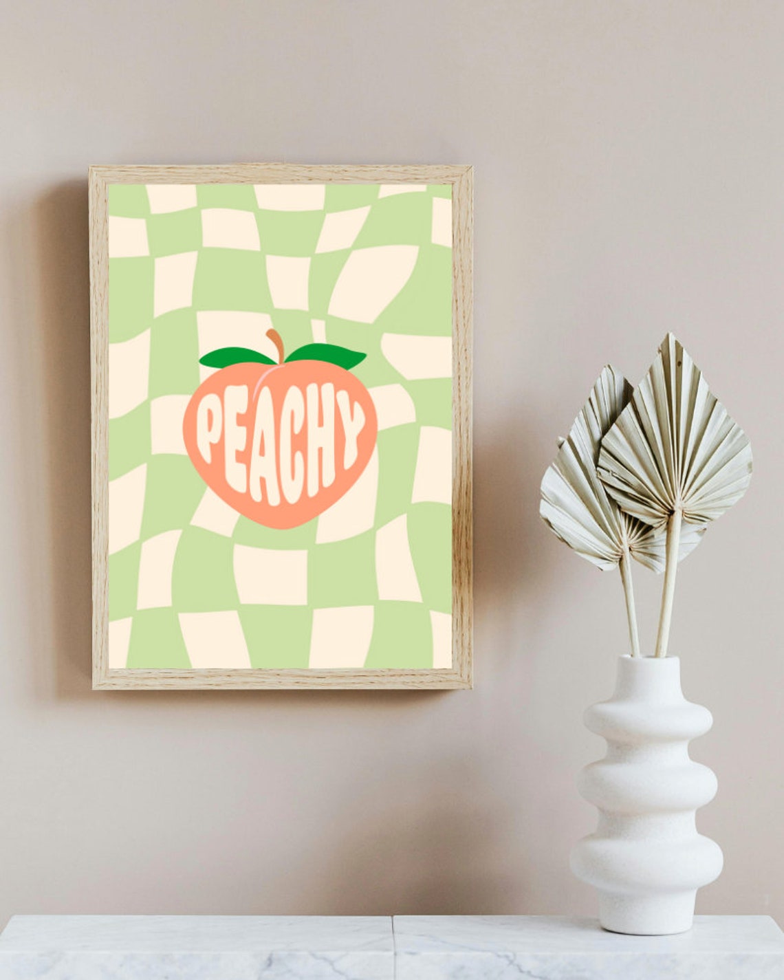 Just Peachy Groovy Fruit Print Retro Checkered Kitchen Wall Poster - Image 4