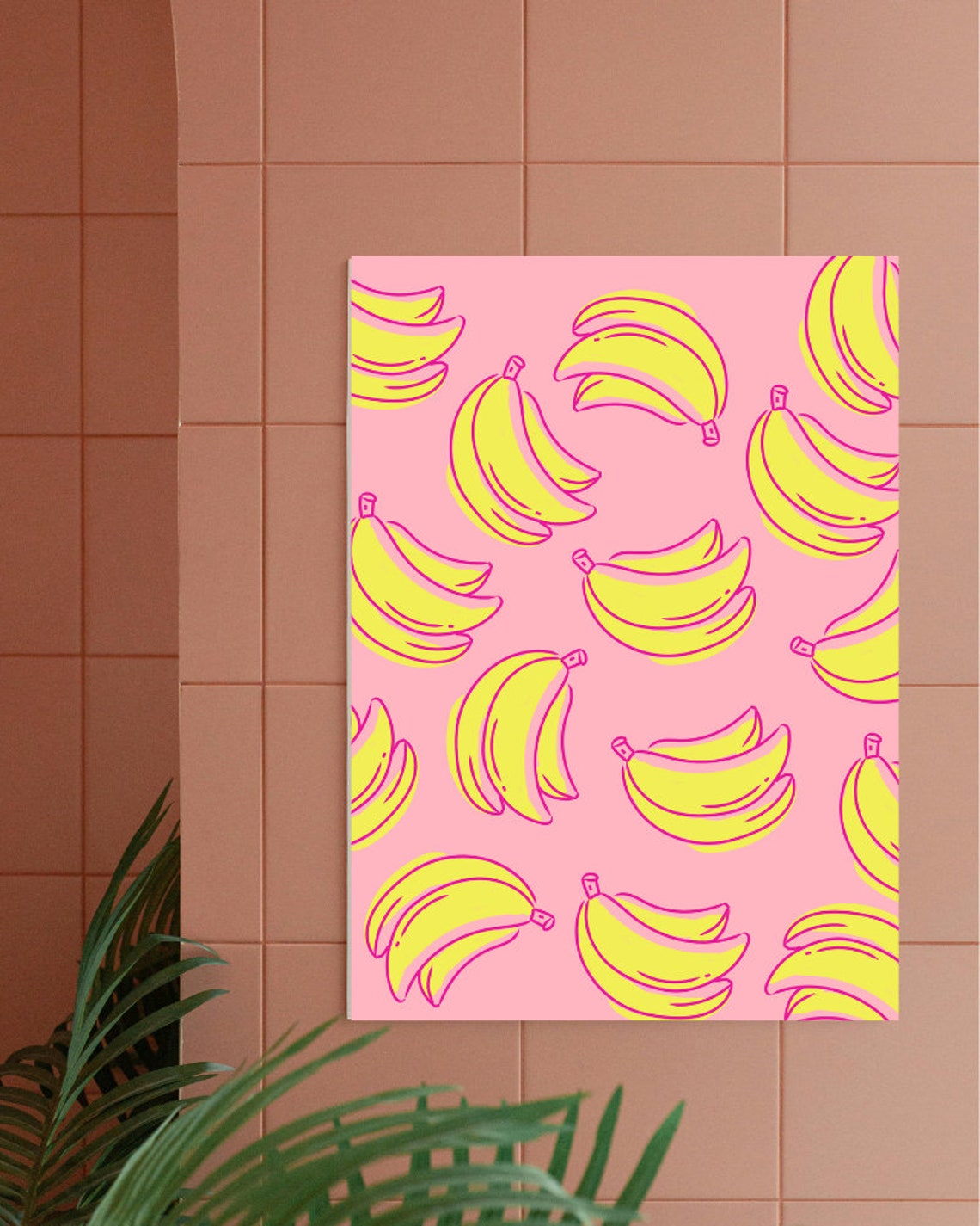 Totally Bananas Retro Fruit Pattern Pink Background Kitchen Poster - Image 5