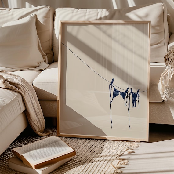 Blue Bikini Beachy Art Print, Coastal Cowgirl Decor
