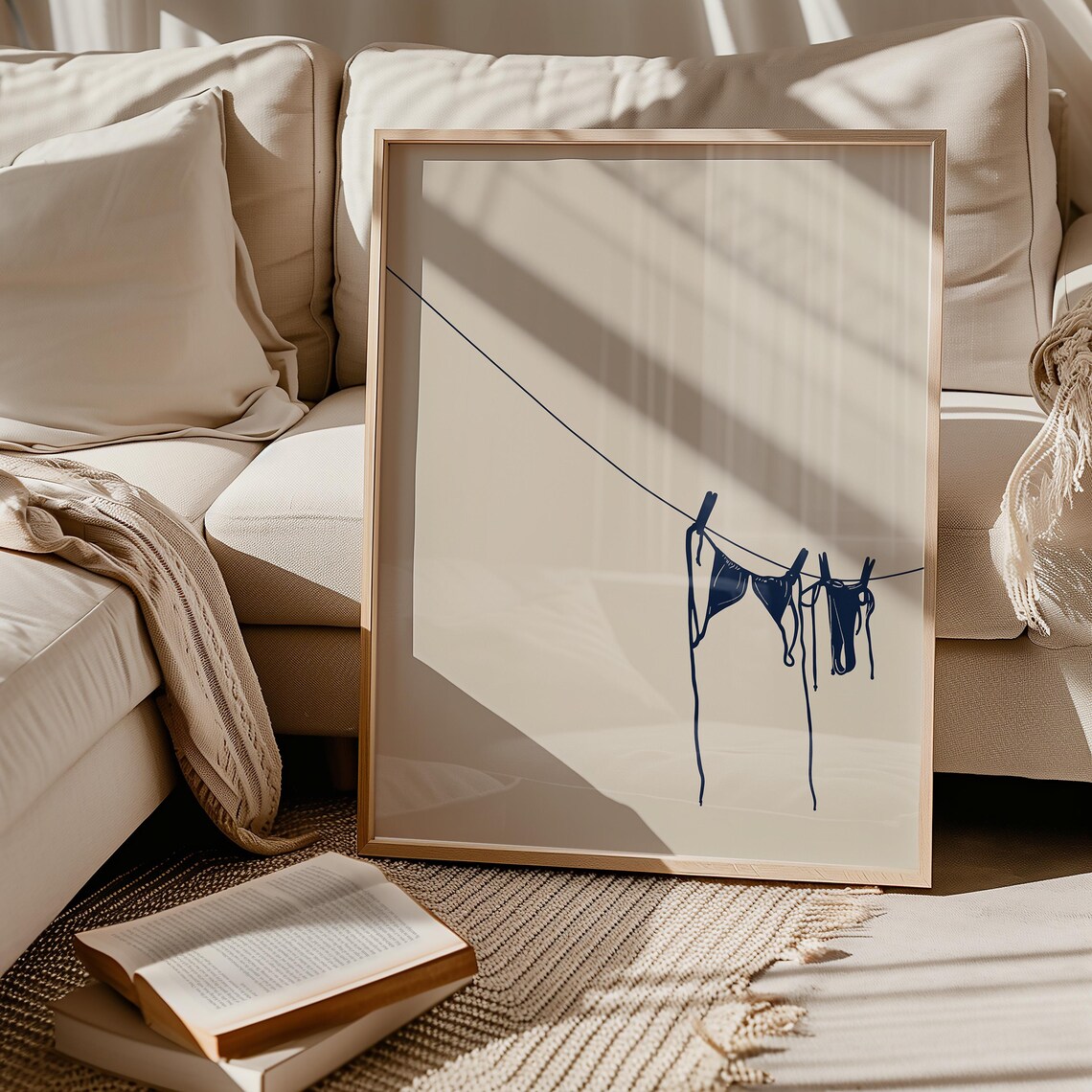 Blue Bikini Beachy Art Print, Coastal Cowgirl Decor
