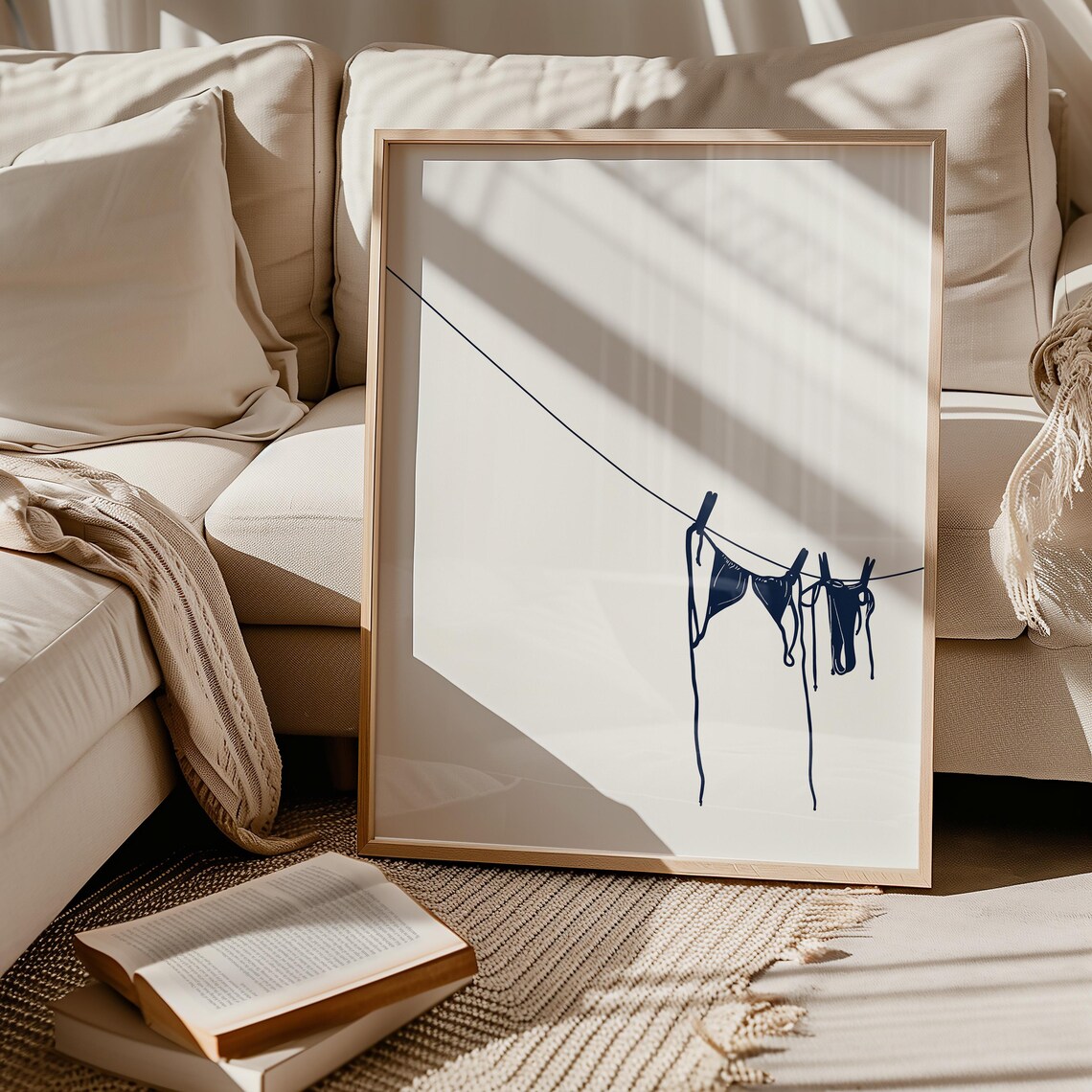 Dark Blue Bikini Art Print, Coastal Cowgirl Decor