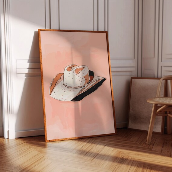 Blush Pink Cowboy Hat Illustration Minimalist Western Decor Poster