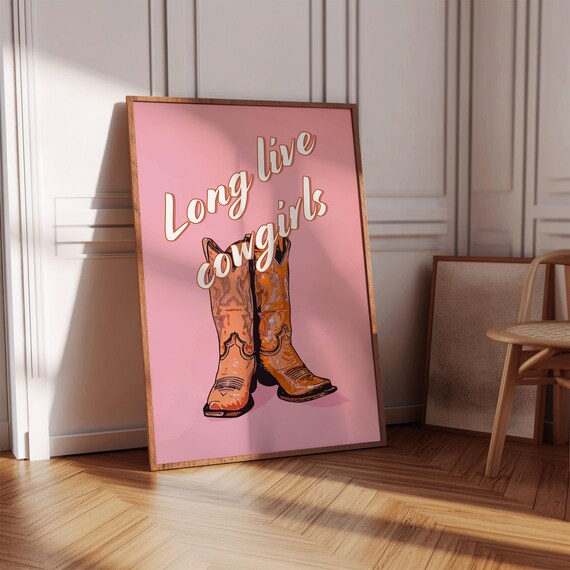 Long Live Cowgirls Cowboy Boots Pink Western Decor Poster Trendy
