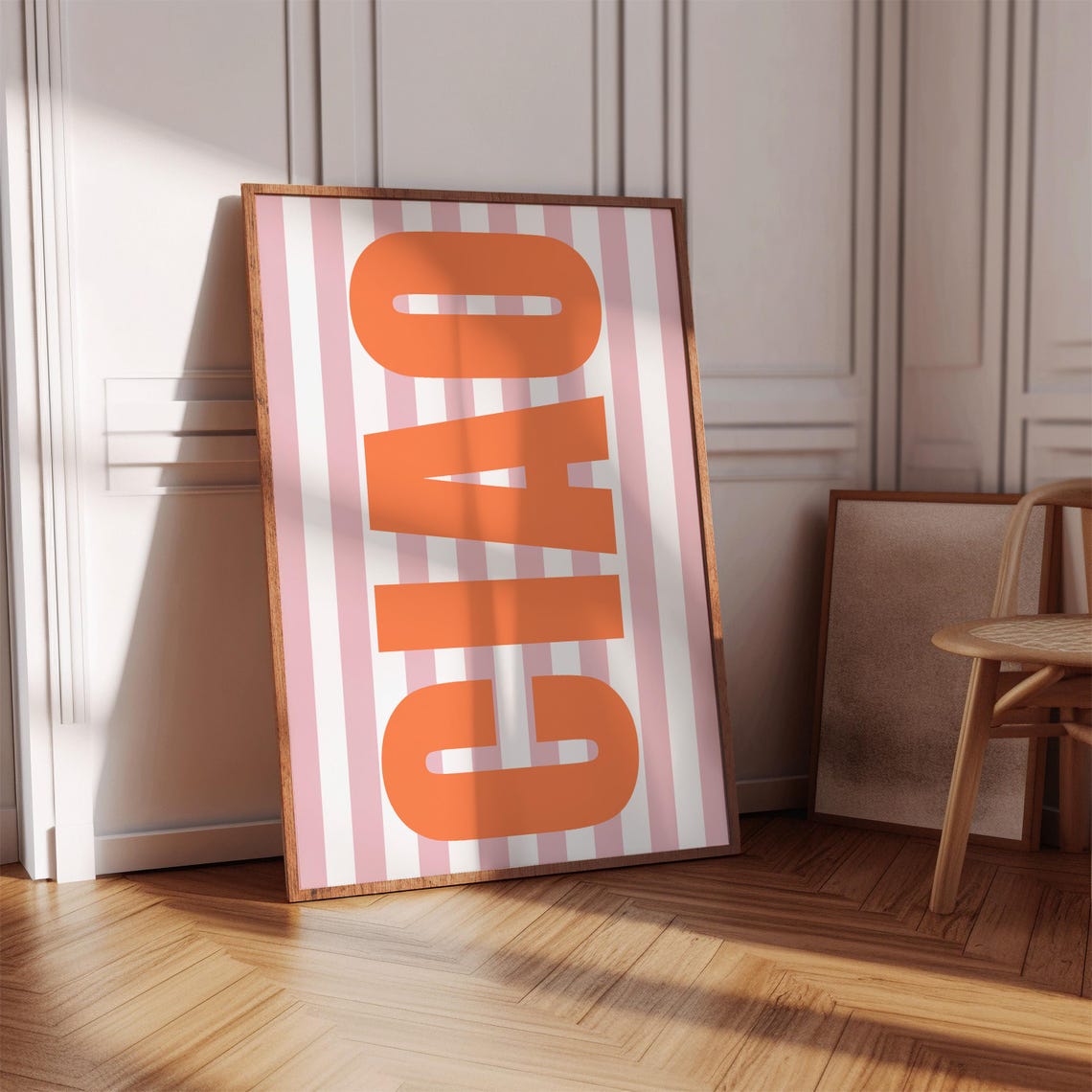 Ciao Bold Orange Retro Typography Pink Stripes Italian Greeting Poster