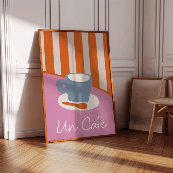 Un Cafe Print Retro French Coffee Kitchen Poster Lover Gift Apartment Wall Art Trendy