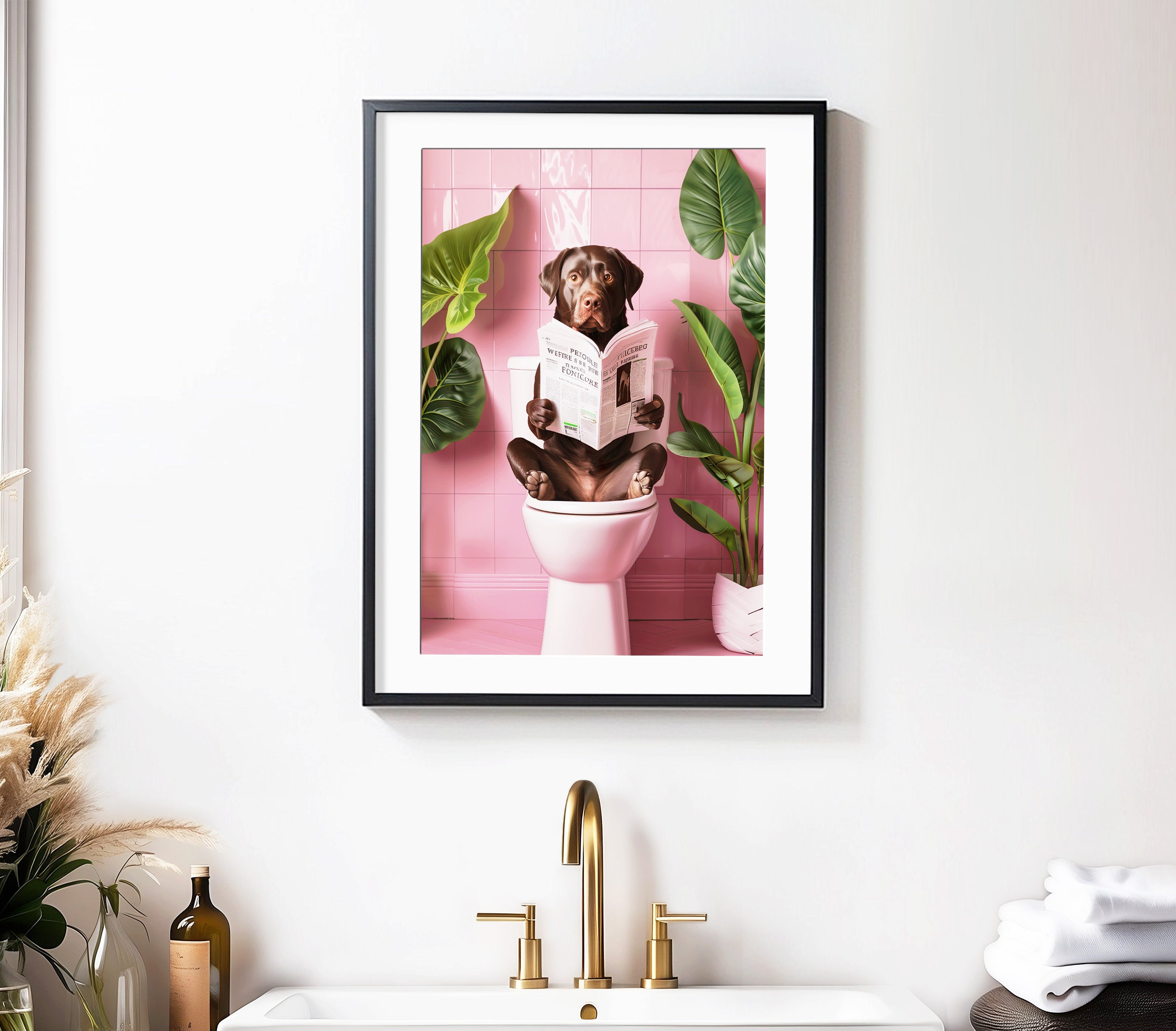 Chocolate Labrador On Toilet Bathroom Funny Dog Print - Image 4