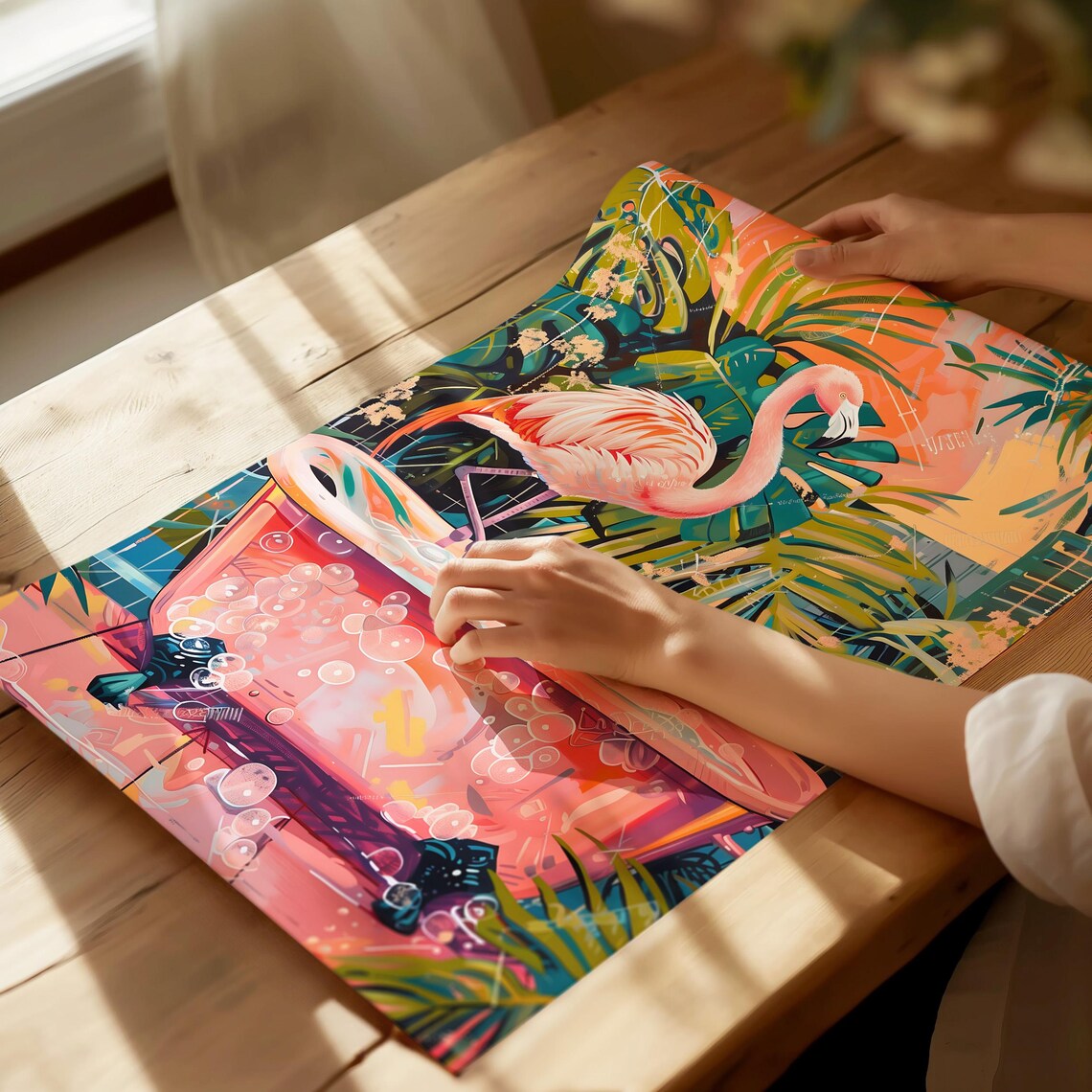 Flamingo In A Pink Bathtub Surrounded By Lush Tropical Leaves Poster - Image 4