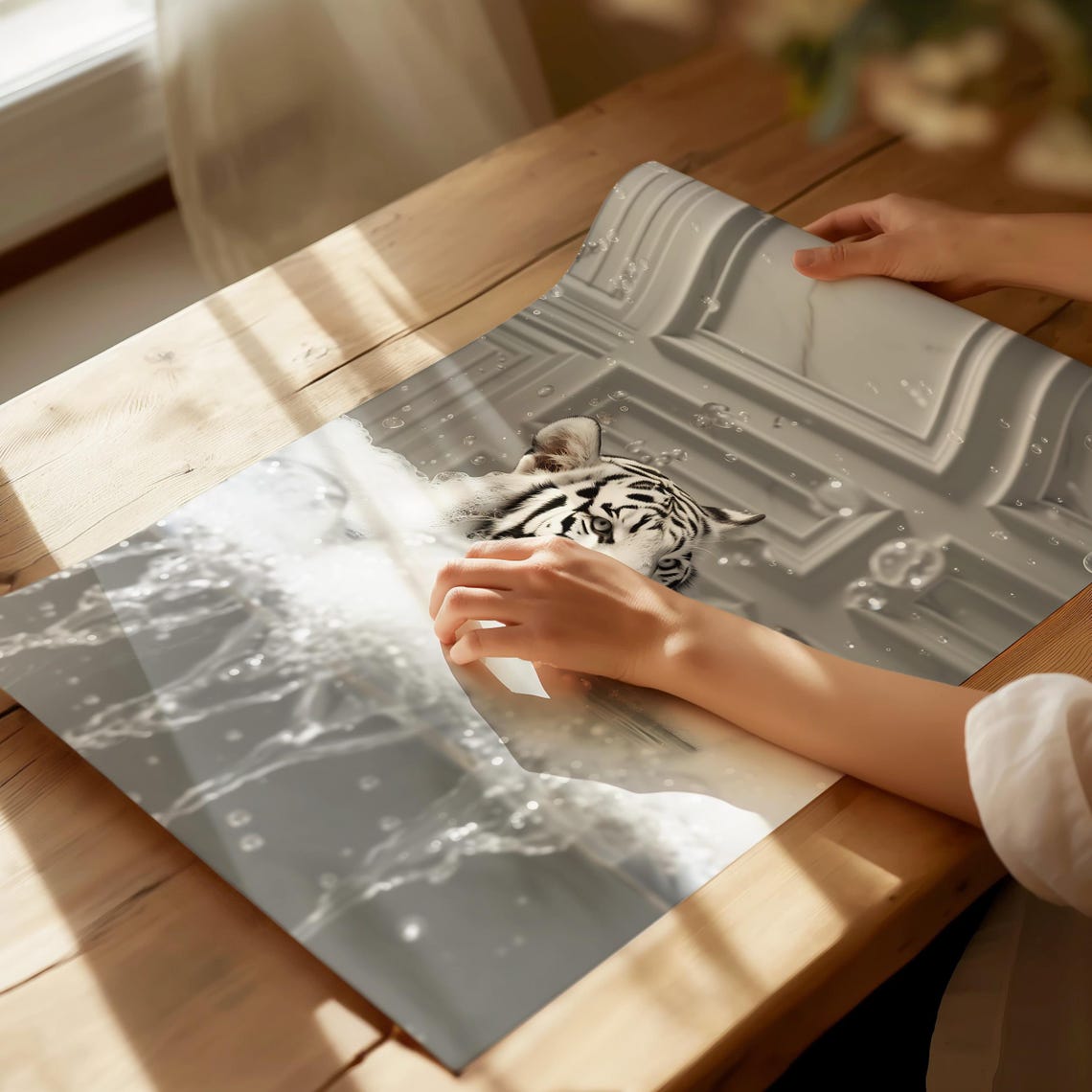 White Tiger Face In A Splashing Bubble Bath Close Up Funny Poster - Image 3