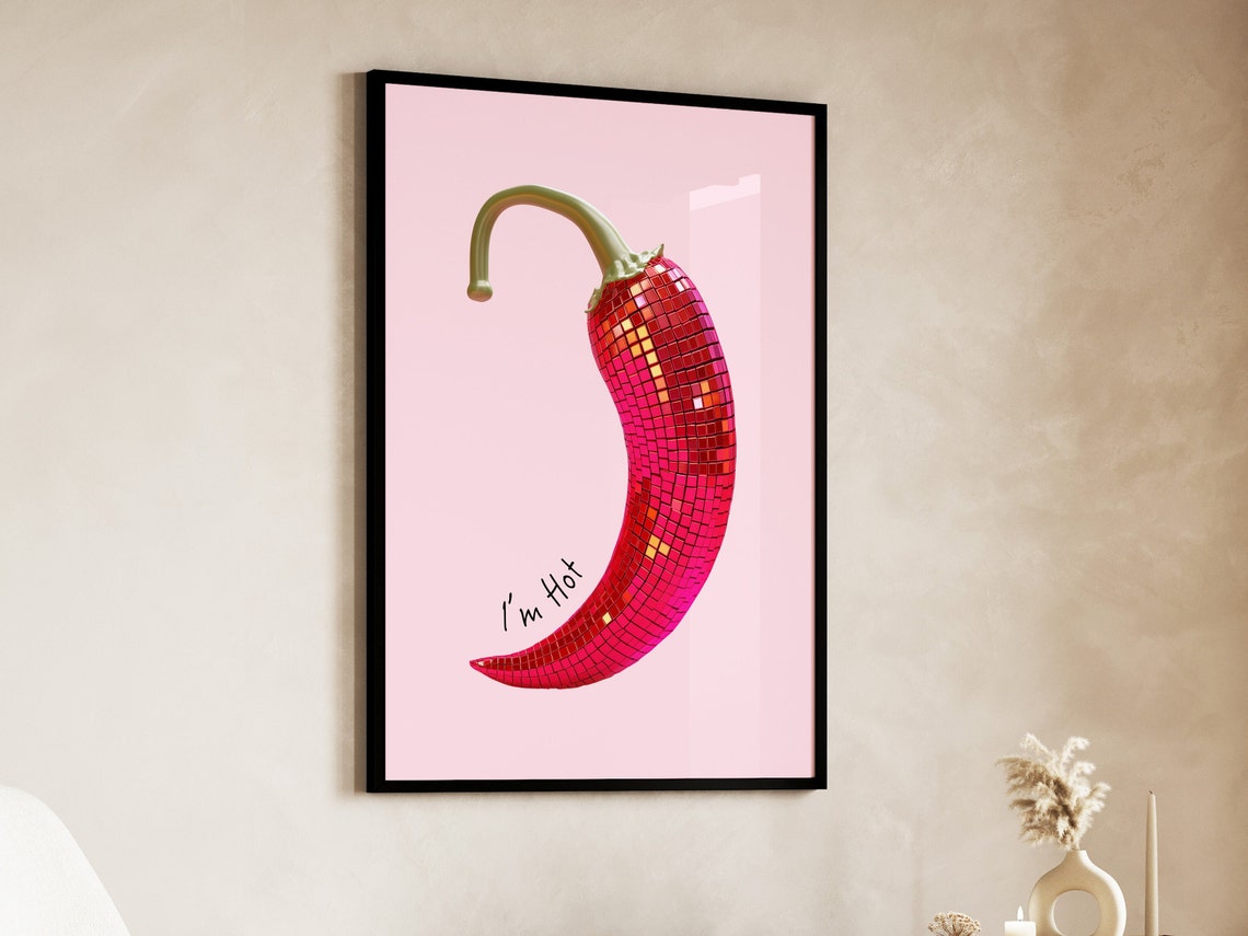 I Am Hot Red Disco Ball Chili Pepper Pink Retro Kitchen Poster - Image 5