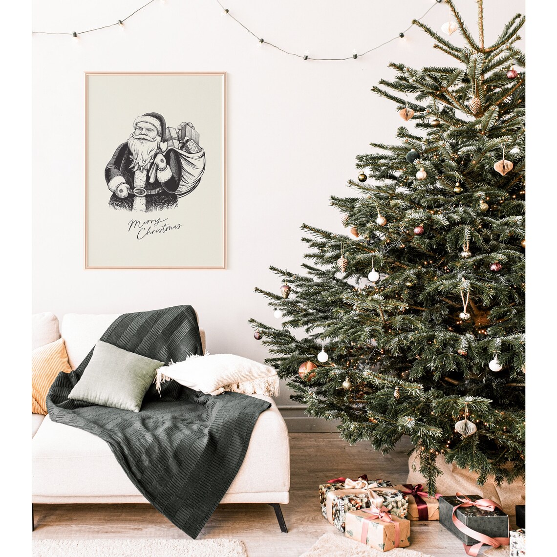 Vintage Santa Claus With Gift Sack Merry Christmas Holiday Poster - Image 3