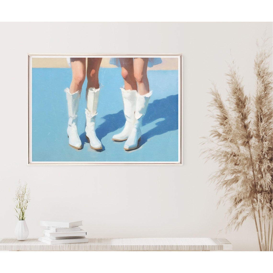 Two Cowgirls In White Boots On Bright Blue Ground Western Poster - Image 2