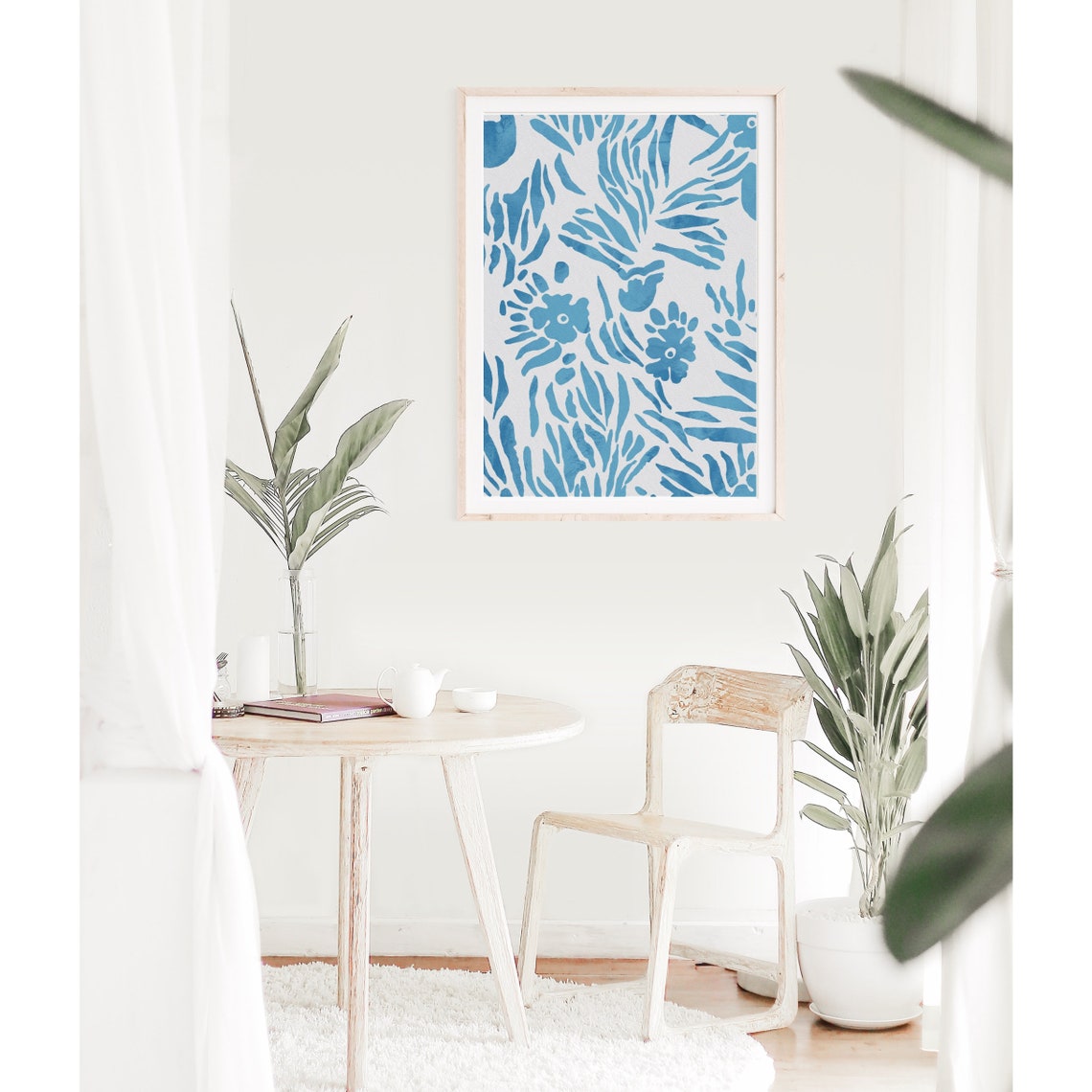 Bold Blue Abstract Floral Leaf Watercolor Modern Decor Poster - Image 3