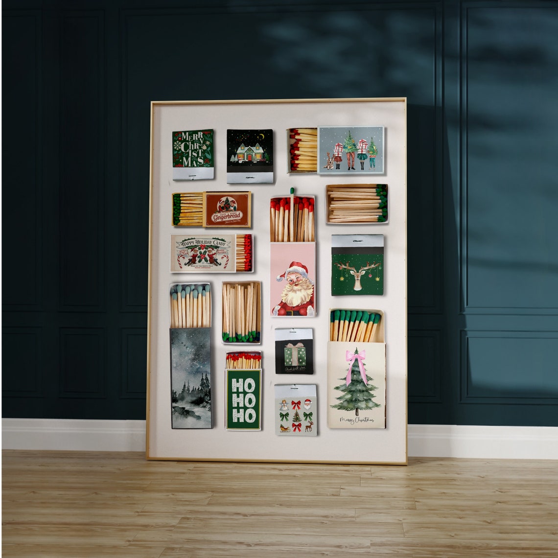 Vintage Christmas Matchbox Collection Holiday Collage Poster