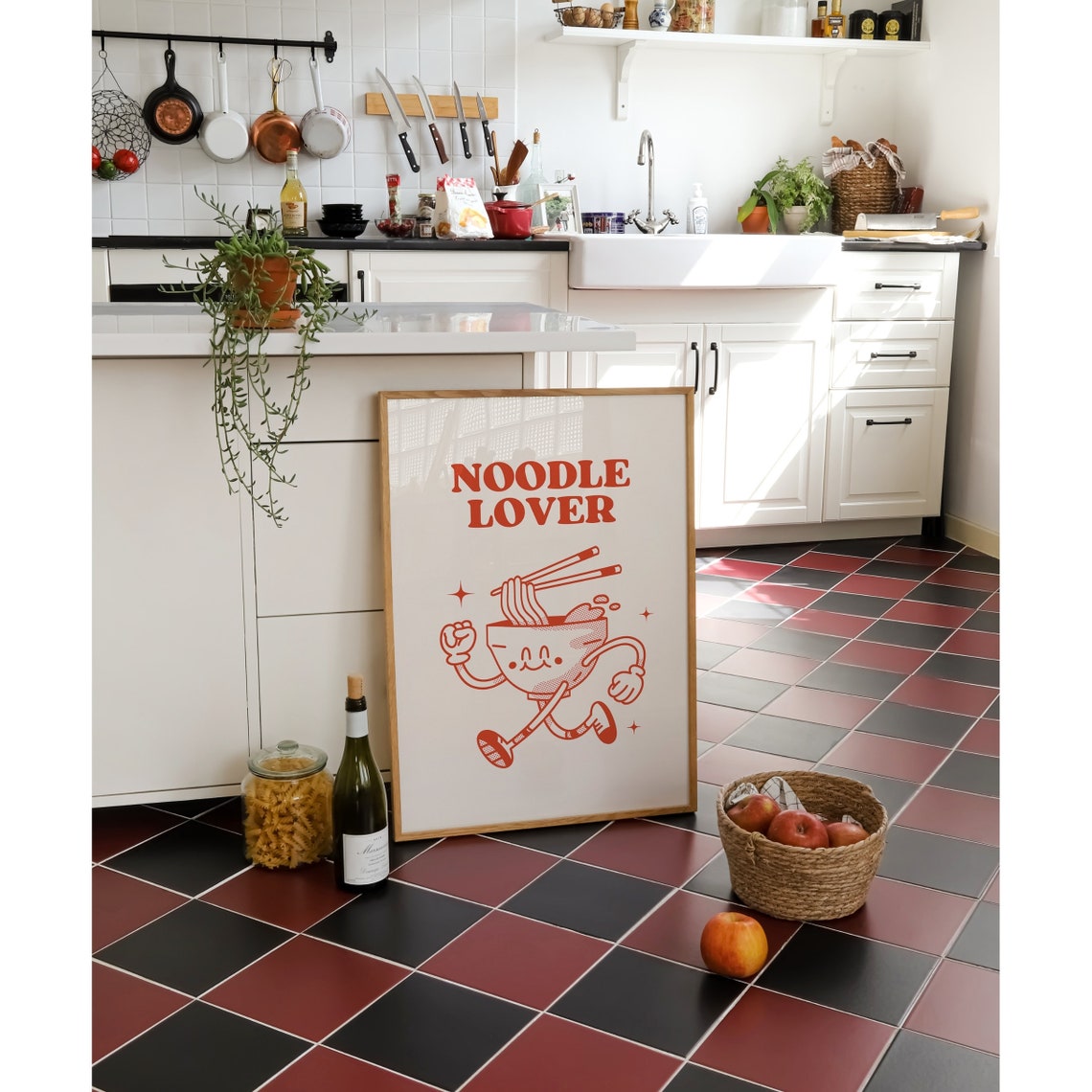 Cute Kitchen Wall Art Noodle Lover Print Funny Kitchen Print Retro Kitchen Decor Trendy Wall Art Noodle Bowl Print Instant - Image 2