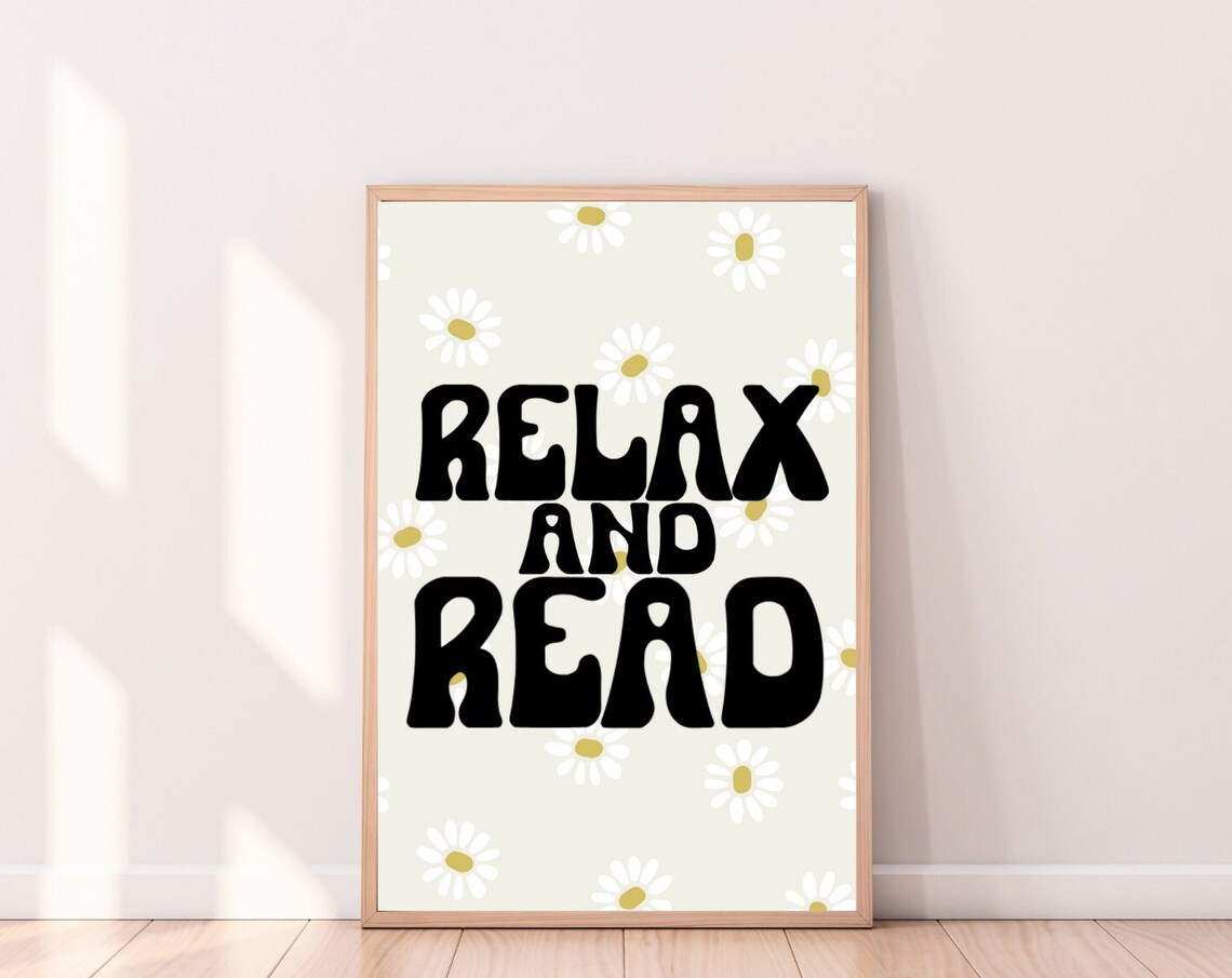 Relax And Read Retro Groovy Daisy Floral Book Lovers Quote Poster
