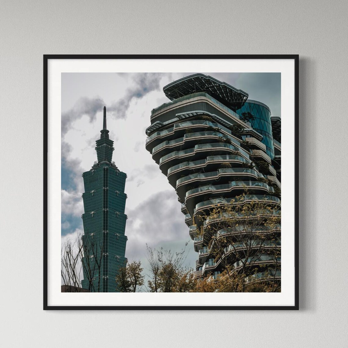 Taipei 101 Tower And Twisting Skyscraper Modern City Photo Poster
