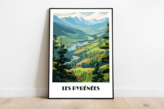 Handmade Pyrennees Poster Wall Art Retro Travel Framed Birthday Home Made Decor Gift Vector Illustration Print Painting Custom