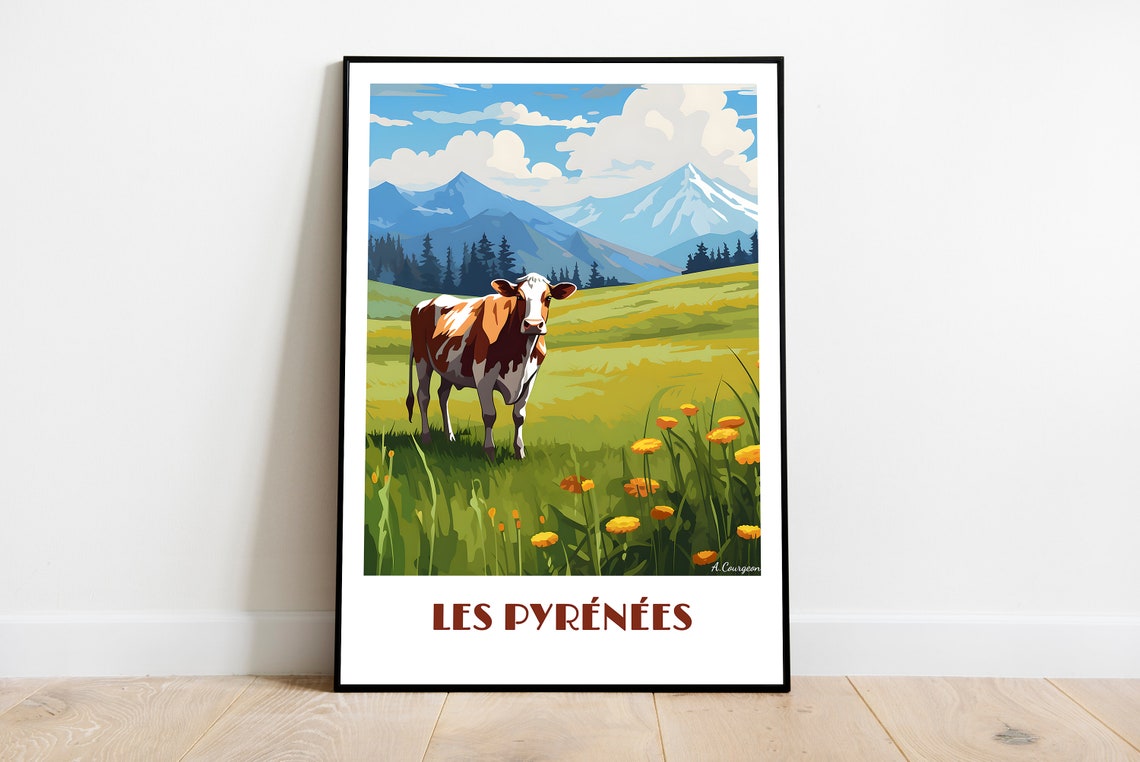 Handmade Pyrennees Poster Wall Art Retro Travel Framed Birthday Home Made Decor Gift Vector Illustration Print Painting Custom