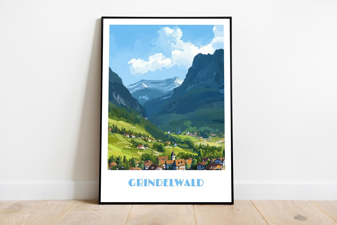 Grindelwald Switzerland Alpine Village Vintage Travel Poster