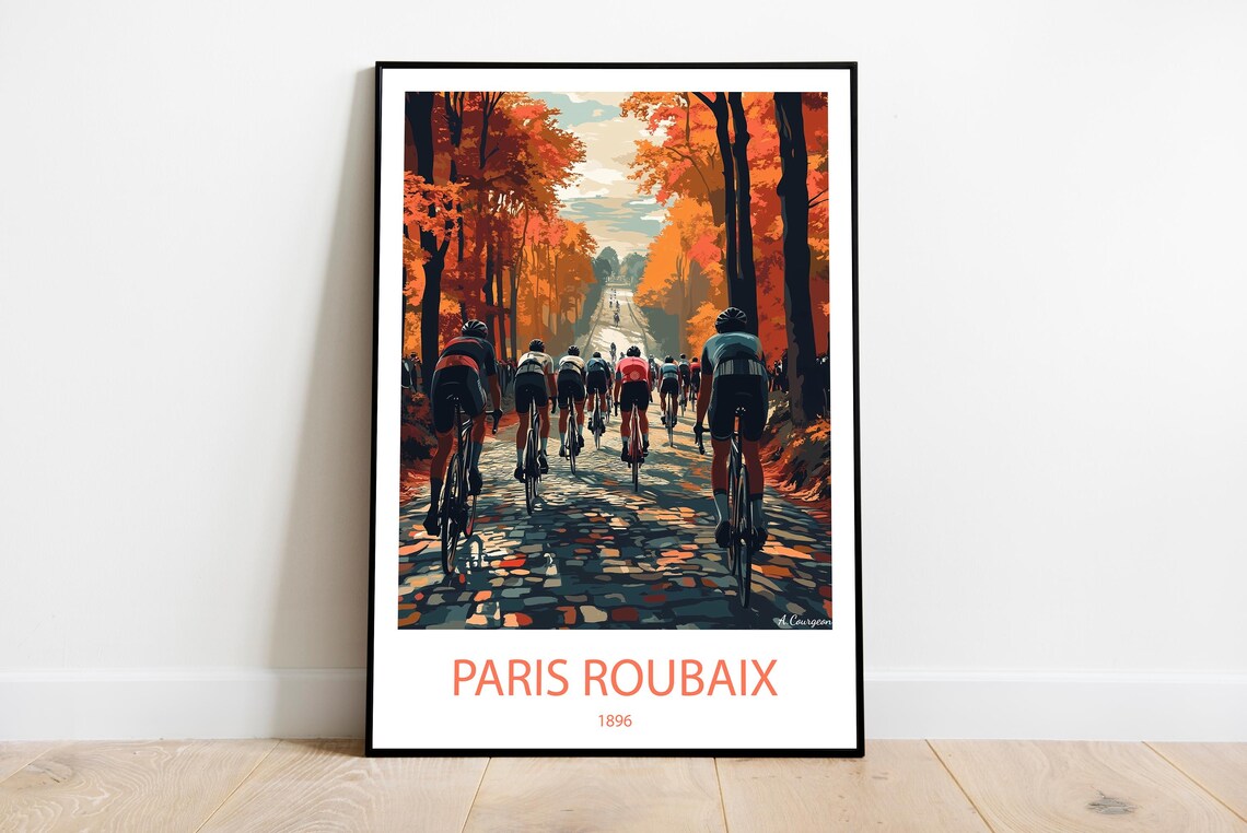 Paris Roubaix 1896 Autumn Cobblestone Cycling Race Classic Sports Poster