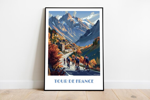 Tour De France Poster In The Alps Handmade Wall Art Modern Travel Home Decor Gift Illustration Print Painting Custom Text