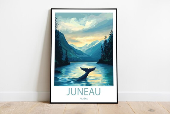 Handmade Juneau 1 Alaska Poster Wall Art Modern Travel Framed Birthday Home Made Decor Gift Vector Illustration Print Custom Text